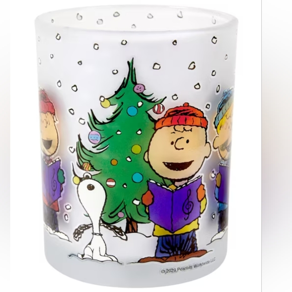 Frosted Glass Peanuts CHARLIE BROWN Christmas Tree Snoopy Lucy etc Caroling - Picture 1 of 6